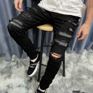 Quần Jean Nam Đen Đính Đá 4 Cúc Amiri Vintage, Quần Bò Nam Đen Phối Đinh Kim Tuyến hoạ tiết đính đá siêu đỉnh