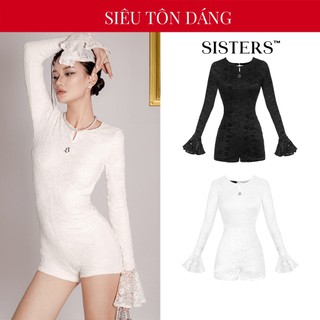 Jumpsuit nữ sang chảnh ren dài tay SISTERS màu đen, trắng hở lưng tay loe gợi cảm Laurent SIS-CLUB |SS24-J2
