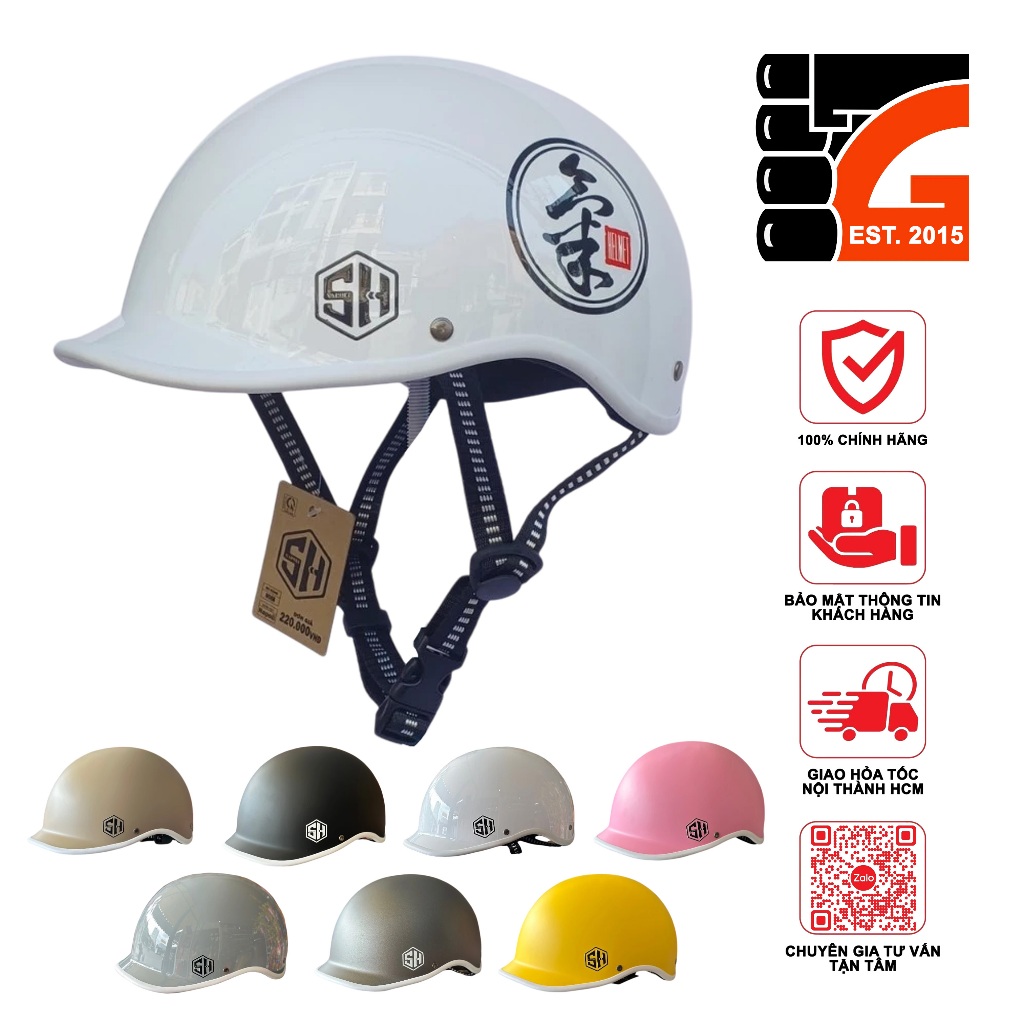Mũ bảo hiểm 1/2 đầu Napoli N08 NHẬT Lưỡi trai liền che nắng, Freesize vòng đầu 54-57Cm