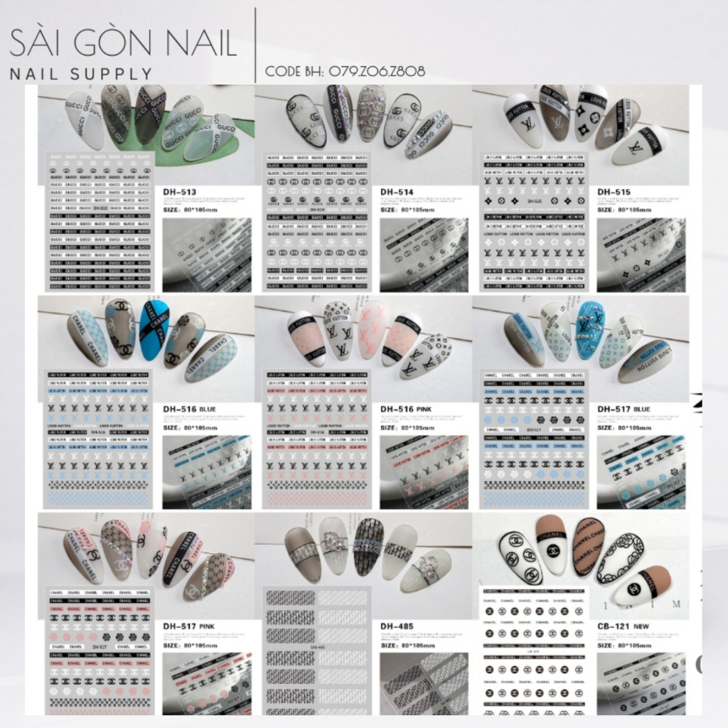 Nail sticker stick dán móng các mẫu Logo thương hiệu - Sài Gòn Nail