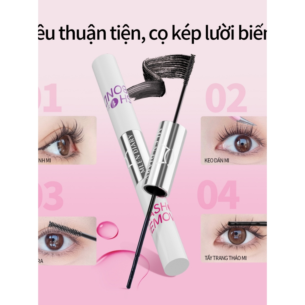 Keo Hai đầu Mascara 4in1 MLEN DIARY CHÍNH HÃNG KEO Kết Hợp Dung Dịch Tẩy Keo, Tiết Kiệm Thời Gian Cho Người Mới Gắn Mi