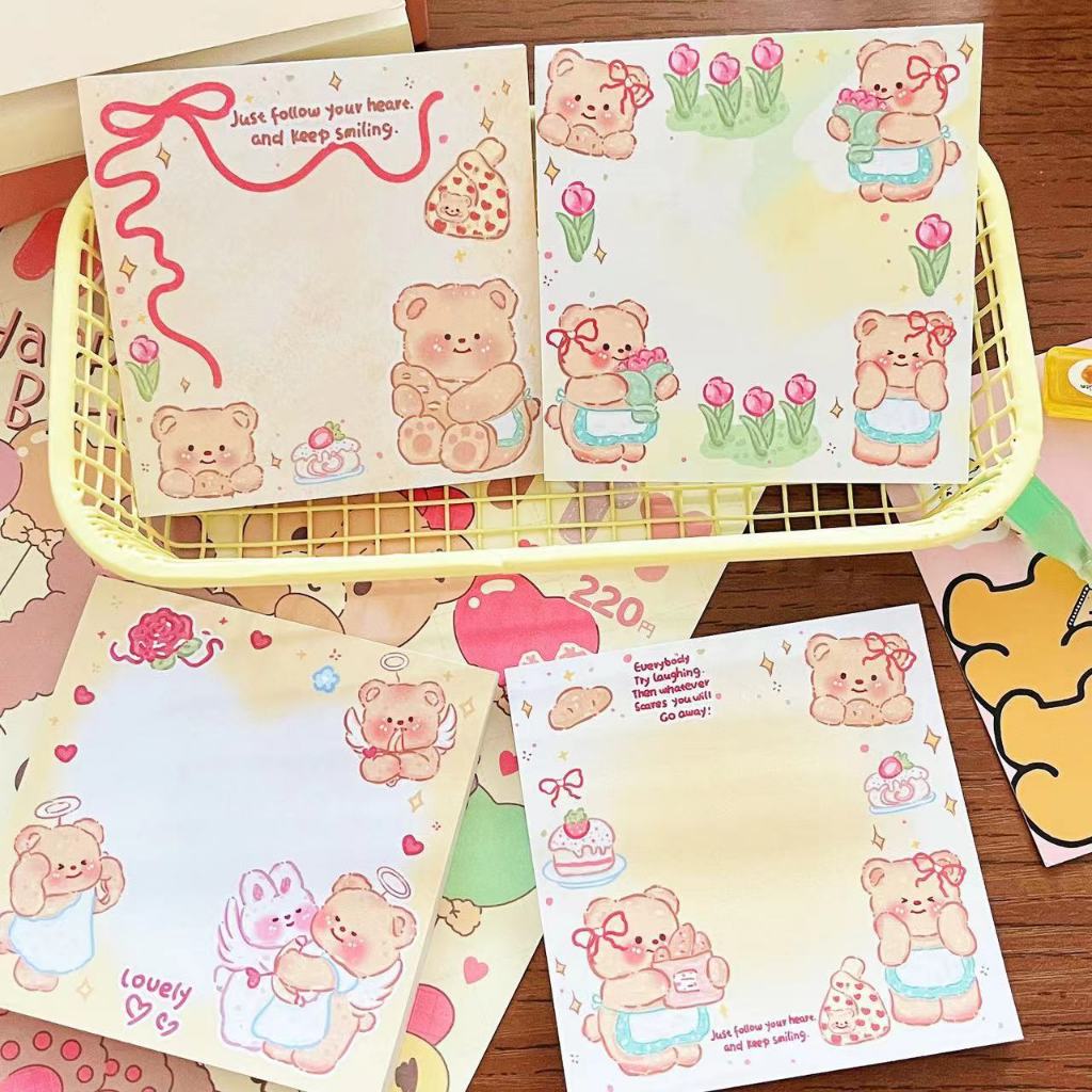 Giấy note ghi chú memo pad hình gấu Butter bear đáng yêu có keo dán 50 tờ