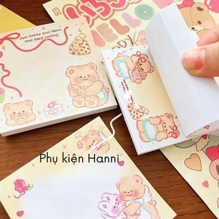Giấy note ghi chú memo pad hình gấu Butter bear đáng yêu có keo dán 50 tờ