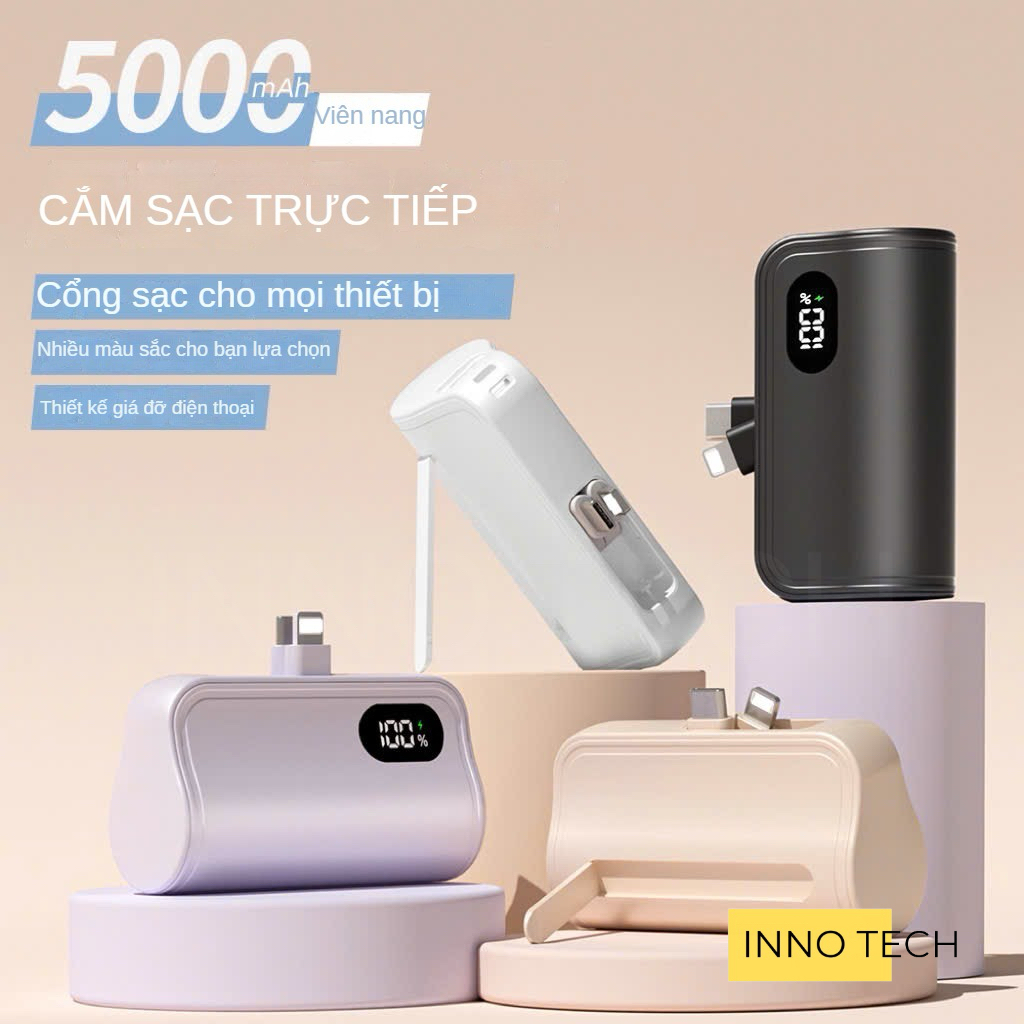 Sạc Dự Phòng 5000mAh Cắm Sạc 20w, Cổng Cắm Sạc Trực Tiếp Mọi Thiết Bị, Giá Kê Đứng Điện Thoại, Chui Sạc Kép Đầu Ra | BigBuy360 - bigbuy360.vn