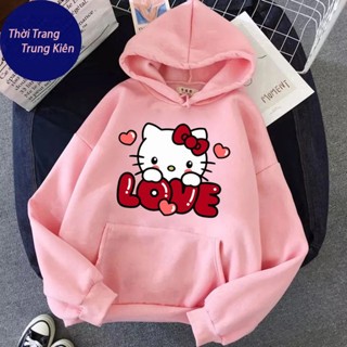 Áo Hoodie Cho Bé Trai Và Bé Gái, Hình Hello Kitty Love Đáng Yêu Hot Trend, Vải Nỉ Cotton (M 143)
