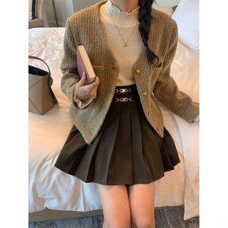 Chân váy dạ Xếp ly chữ A nữ Dáng ngắn Thiết kế 2 nịt Hàn Quốc Váy xếp li ngắn nữ Lưng cao Kèm dây lưng