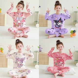  Bộ quần áo thu đông bé gái 14-42kg mẫu in hình Melody kuromi EC. Chất liệu co dãn thoải mái giữ nhiệt. 
