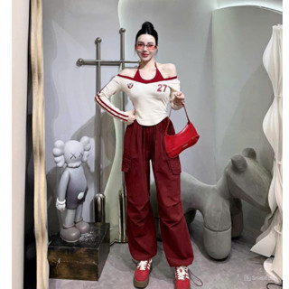  Set bộ nữ áo cổ yếm dài tay kèm quần suông túi hộp kaki thụng thu đông bộ mặc nhà 