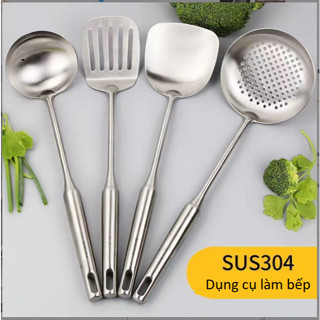 Muôi & Sạn Nấu Bếp Inox 304 -Vá Múc Xẻng Xào Chiên Cán Tròn Dài 37cm Tiện Lợi, Chắc Chắn