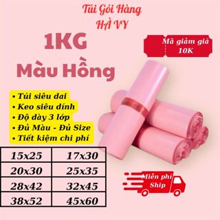 Túi gói hàng niêm phong dày 3 lớp màu hồng, túi đóng hàng tự dính siêu dai siêu dính chống nước