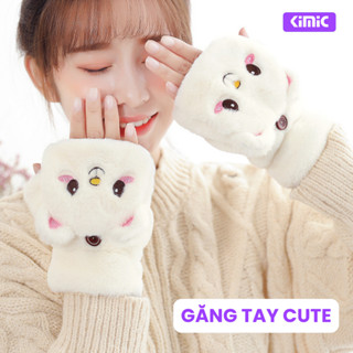 Găng tay mùa đông cute cho bạn nữ, Bao tay mùa đông lông cừu lật ngón phong cách Hàn Quốc dễ thương Kimic