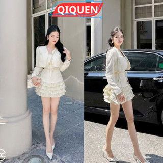 Sét bộ dạ Váy 2 Dây Bèo Tầng Kèm Áo Khoác Ngoài Chất Dạ Nhũ Cao Cấp Phong Cách Tiểu Thư Sang Chảnh