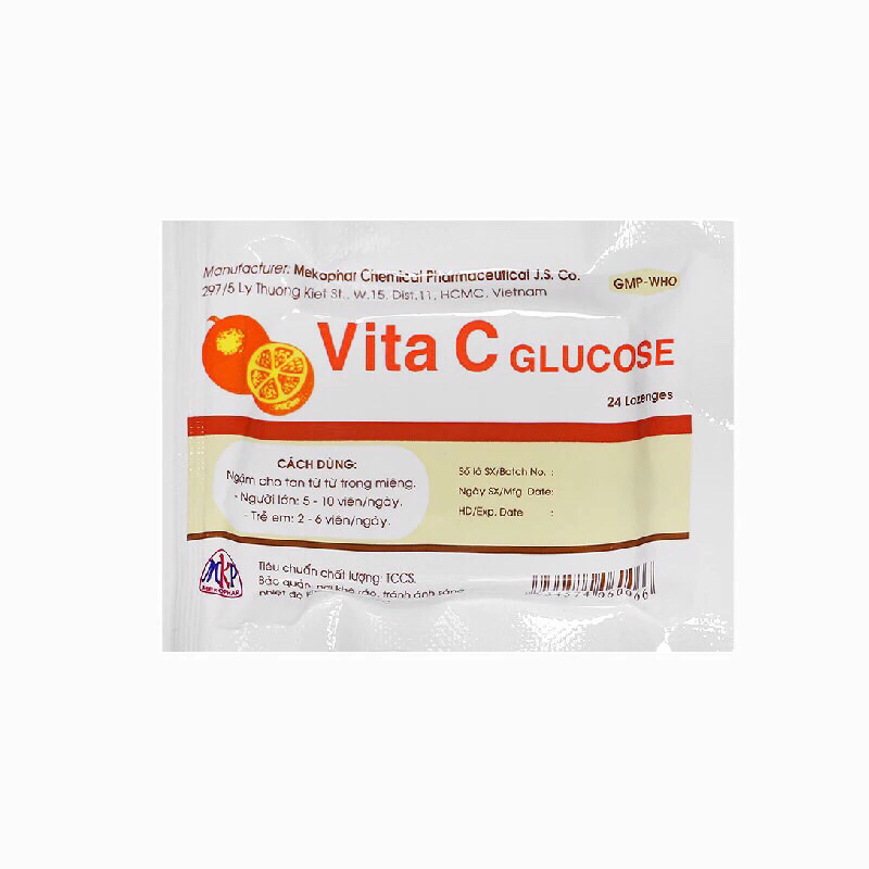 Viên ngậm vitamin C - Vita C Glucose (Túi 24 viên) Giúp tăng cường sức đề kháng cho cơ thể.