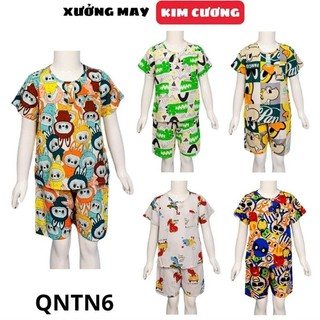 Đồ bộ bé trai quần ngắn tay ngắn chất vải tole lanh Kim Cương QNTN6