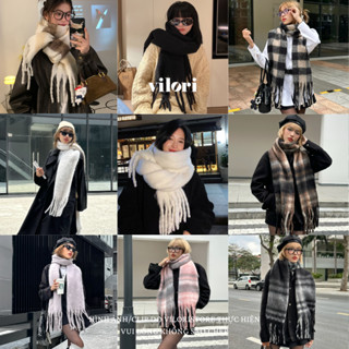 Khăn choàng cổ nữ nam len bông xù bông ép bản to dài dày ấm khăn quàng cổ len phong cách hàn quốc châu âu viloristore