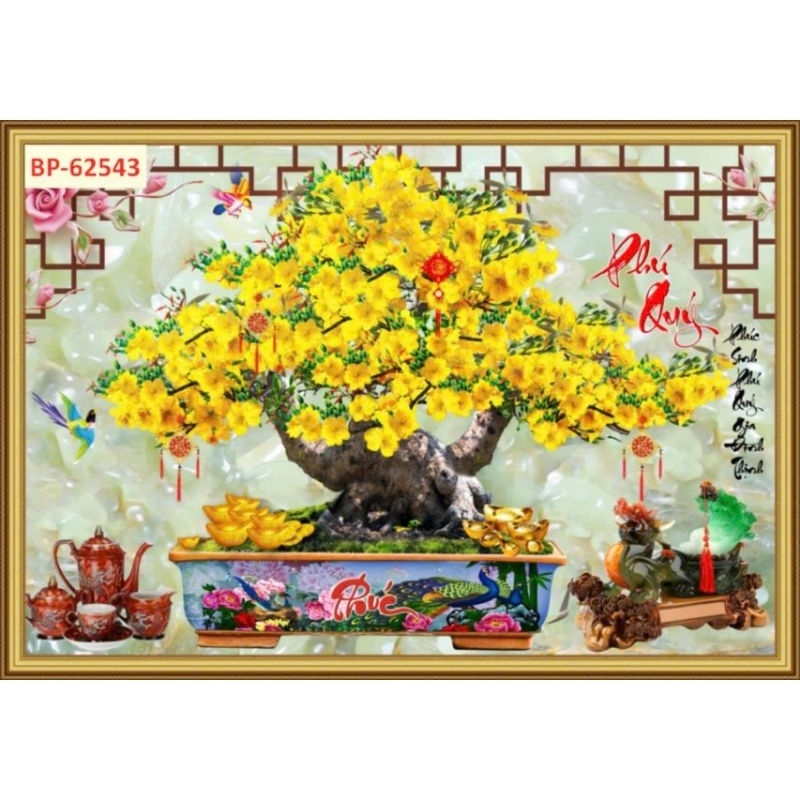 Tranh 3D dán tường hoa mai, hoa đào, tranh 3D dán tường in trên chất liệu vải lụa (shop tặng kèm keo