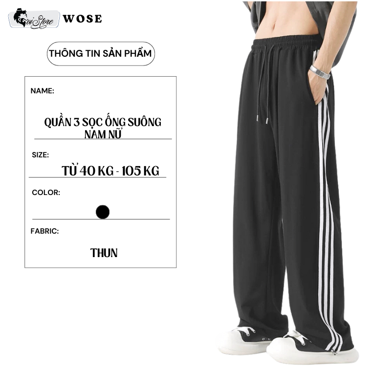Quần Jogger Nam Nữ Bigsize 40-105KG 3 Sọc Ống Suông Sói Store - Thể Thao - Thời Trang