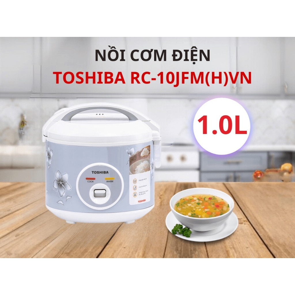 Nồi cơm điện nắp gài Toshiba RC-10JFM(H)VN dung tích 1L, Hàng chính hãng, lòng nồi dày chống dính
