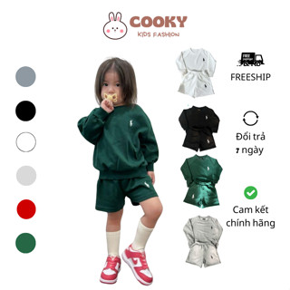 Set bộ thu đông bé gái bé trai gồm áo nỉ cổ tròn phối quần short Raphh Lauren chất nỉ cotton COOKY KIDS