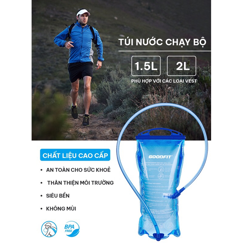 Bình nước thể thao, túi nước chạy bộ leo núi có vòi hút 2000ml GoodFit GF04RA bình nước chạy bộ chất liệu TPU an toàn