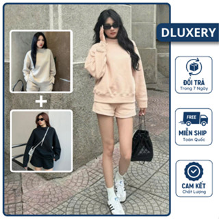 Bộ quần áo nỉ thu đông nam nữ cao cấp dày dặn, set đồ nữ thu đông oversize kiểu sweater short trẻ trung năng động