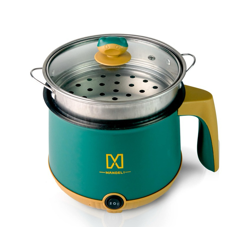 Nồi lẩu mini đa năng, ca nấu mì 2 tầng tặng giá hấp nướng, luộc, chiên chống dính dùng ăn lẩu nấu mỳ