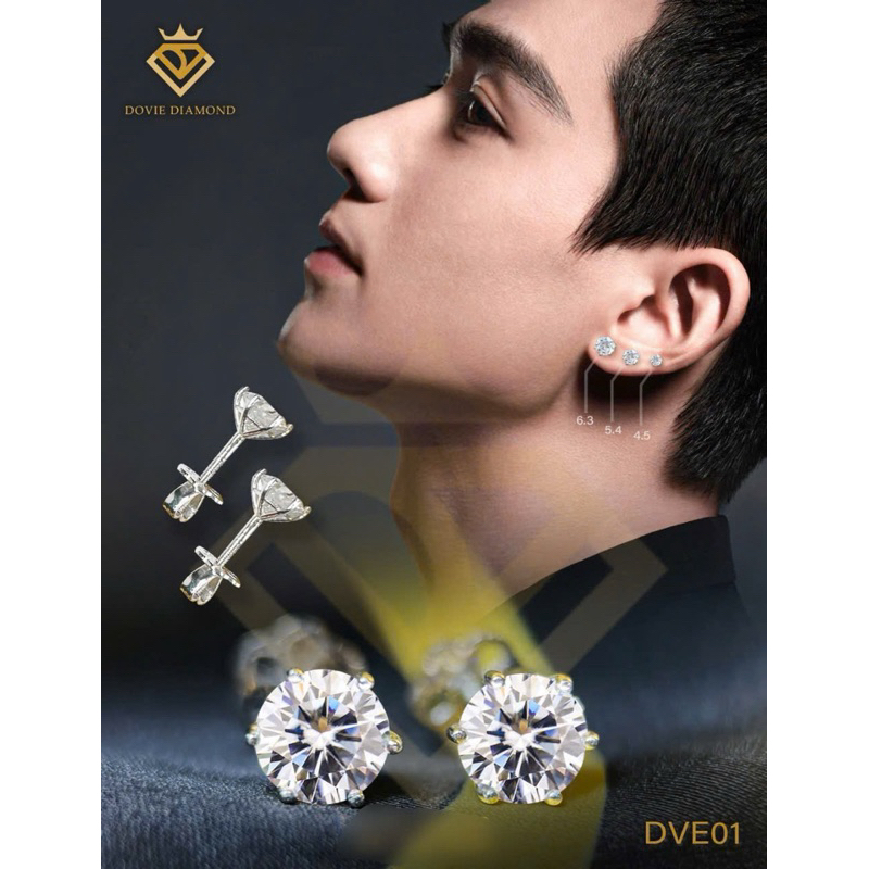 Khuyên Nụ 6 Chấu Kim Cương Moissanite Bạc 925 Mạ Bạch Kim