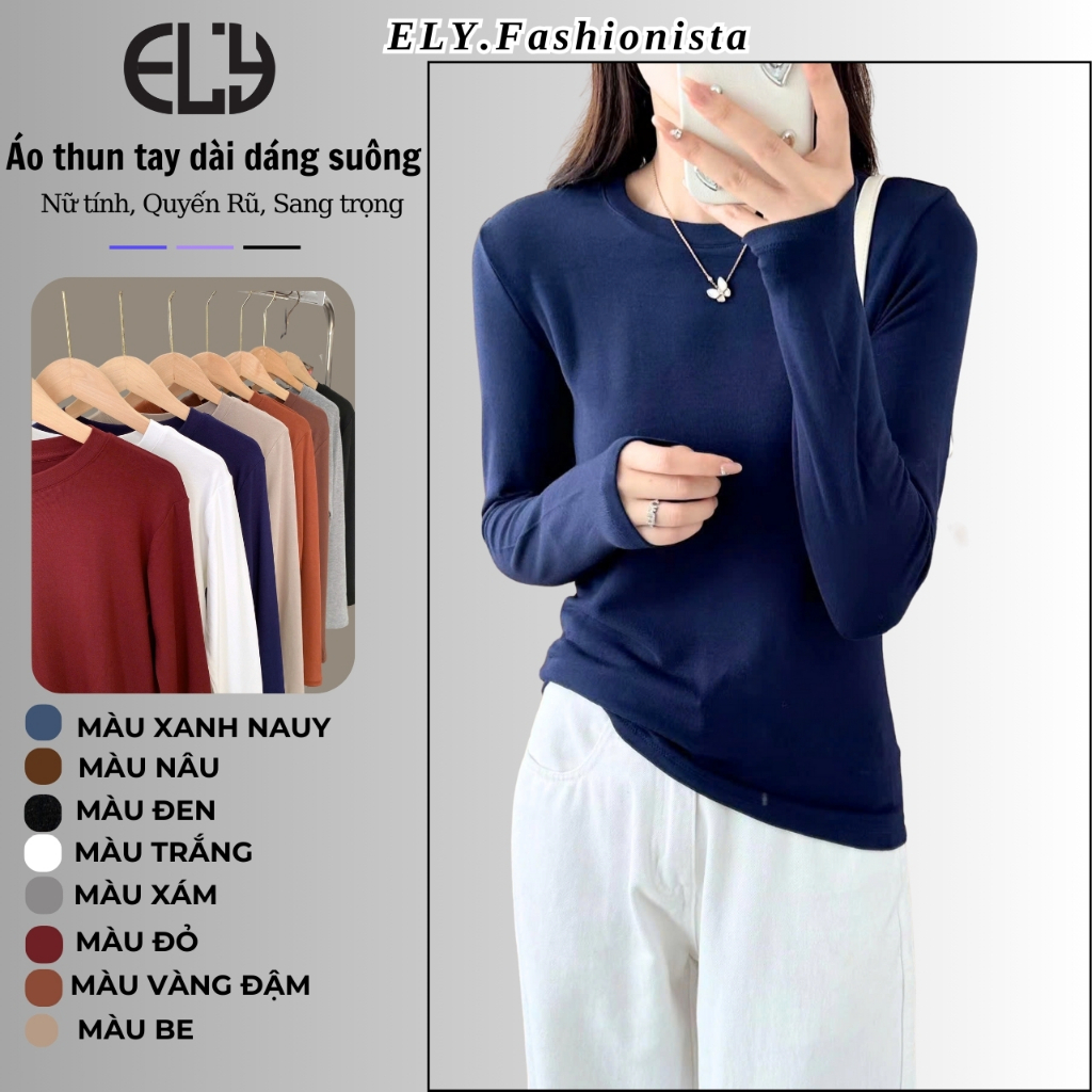 Áo thun nữ ELY tay dài suông chất cotton dẻo co giãn tốt áo phông nữ from chuẩn freesize đẹp ELY293