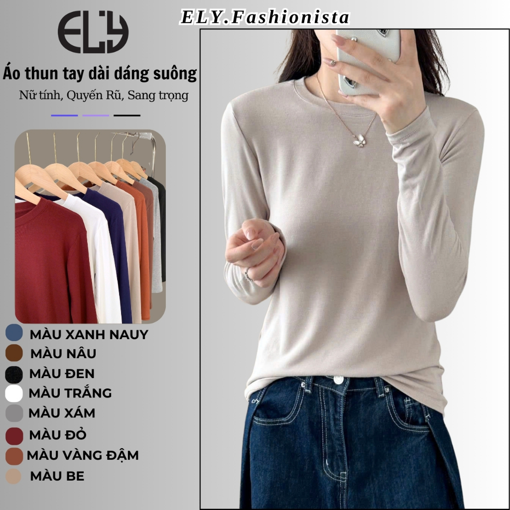 Áo thun nữ ELY tay dài suông chất cotton dẻo co giãn tốt áo phông nữ from chuẩn freesize đẹp ELY293 | BigBuy360 - bigbuy360.vn