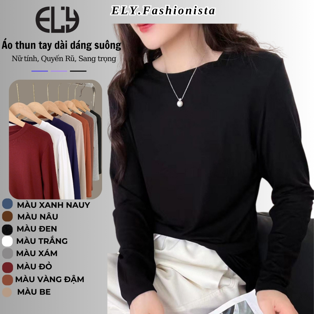 Áo thun nữ ELY tay dài suông chất cotton dẻo co giãn tốt áo phông nữ from chuẩn freesize đẹp ELY293 | BigBuy360 - bigbuy360.vn