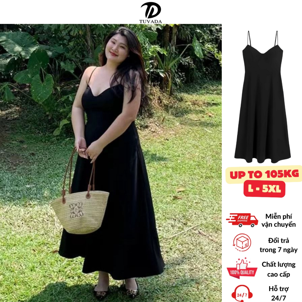 Váy 2 dây dáng dài bigsize Tuvada, đầm 2 dây basic có size lớn, váy hai dây cao cấp -VHD142
