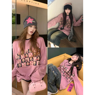 Áo Nỉ Sweater Nữ In Hình Mèo Dễ Thương, Áo Nỉ Màu Hồng Dày Dặn Form Rộng Áo Mùa Đông Phong Cách Hàn Quốc