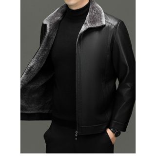 Áo khoác nam da bò thật  chính hãng kiểu lỏng lẻo áo khoác da bò lông cừu tích hợp dày dặn cực ấm 2024