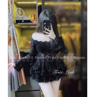 SÉT BỘ REN ÁO TRỄ VAI TAY DÀI LOE MIX CHÂN VÁY NHÚN BÈO TẦNG