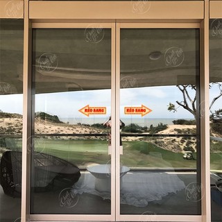 Combo 2 miếng dán cửa kéo sang CHỮ LED decor cửa kính ra và trượt đẩy cửa lùa