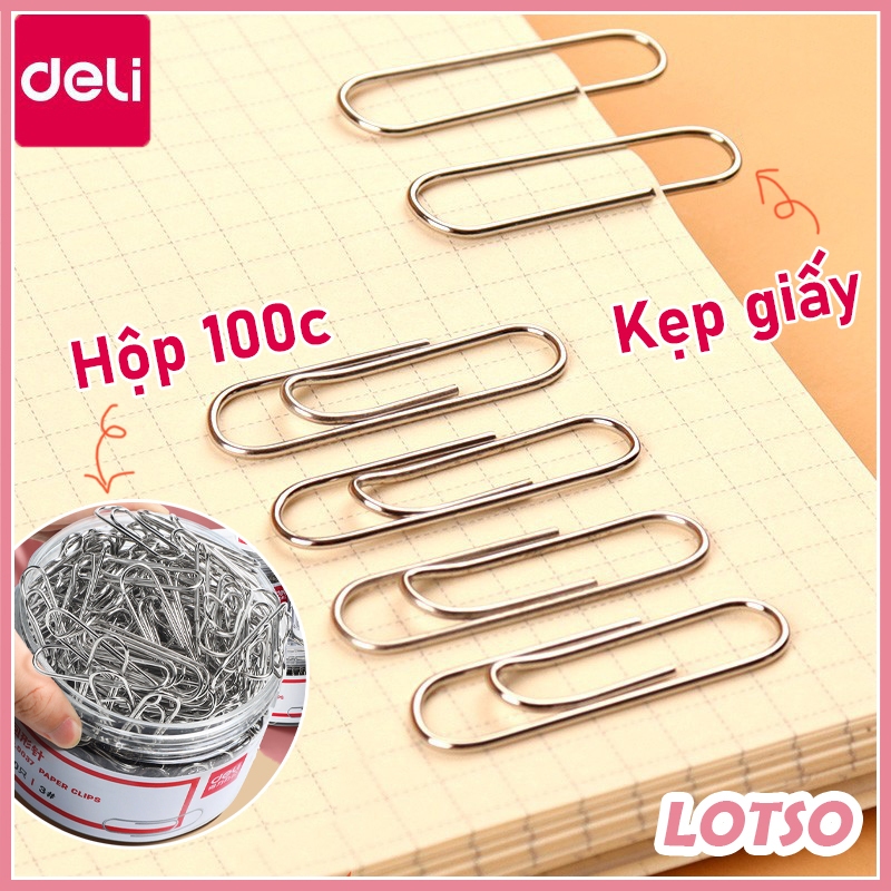 [Mua Nhiều 7k] Hộp 100/160/200 Cái Kẹp Giấy, Tài Liệu Deli, Ghim Sách Vở, Cố Định Quần Áo Lotso - VP