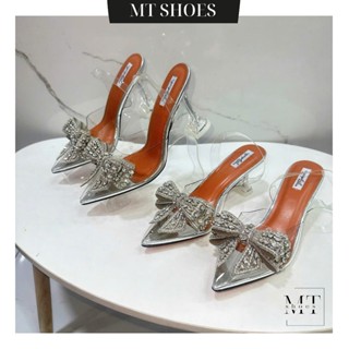 Giày cao gót nữ 7-9P quai trong suốt đính nơ đá Hot Trend form chuẩn đẹp tôn chân MT Shoes GN054