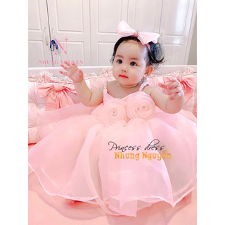 Váy ba hoa công chúa Nhung Nguyễn Váy Đầm Công chúa Bé Gái Cao Cấp Tặng Kèm Cài