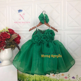 Váy ba hoa công chúa Nhung Nguyễn Váy Đầm Công chúa Bé Gái Cao Cấp Tặng Kèm Cài