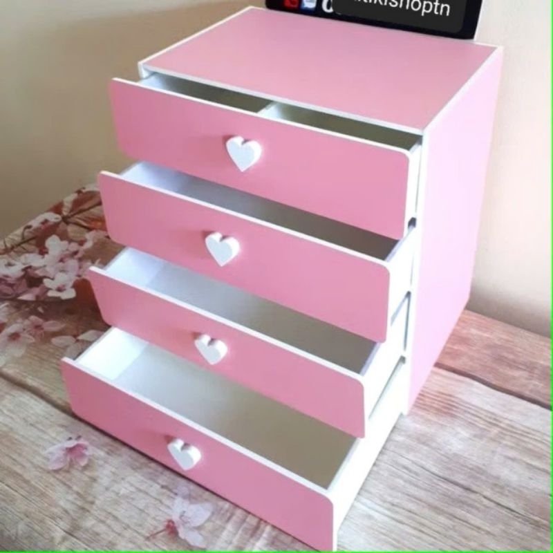 Tủ mini 4 tầng hồng phấn đựng đồ đa năng