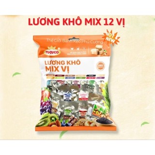 1kg Lương khô mini FUCUCO mix 13 vị 65 viên, 2 túi 370g 24 viên hút chân không thơm ngon tiện lợi