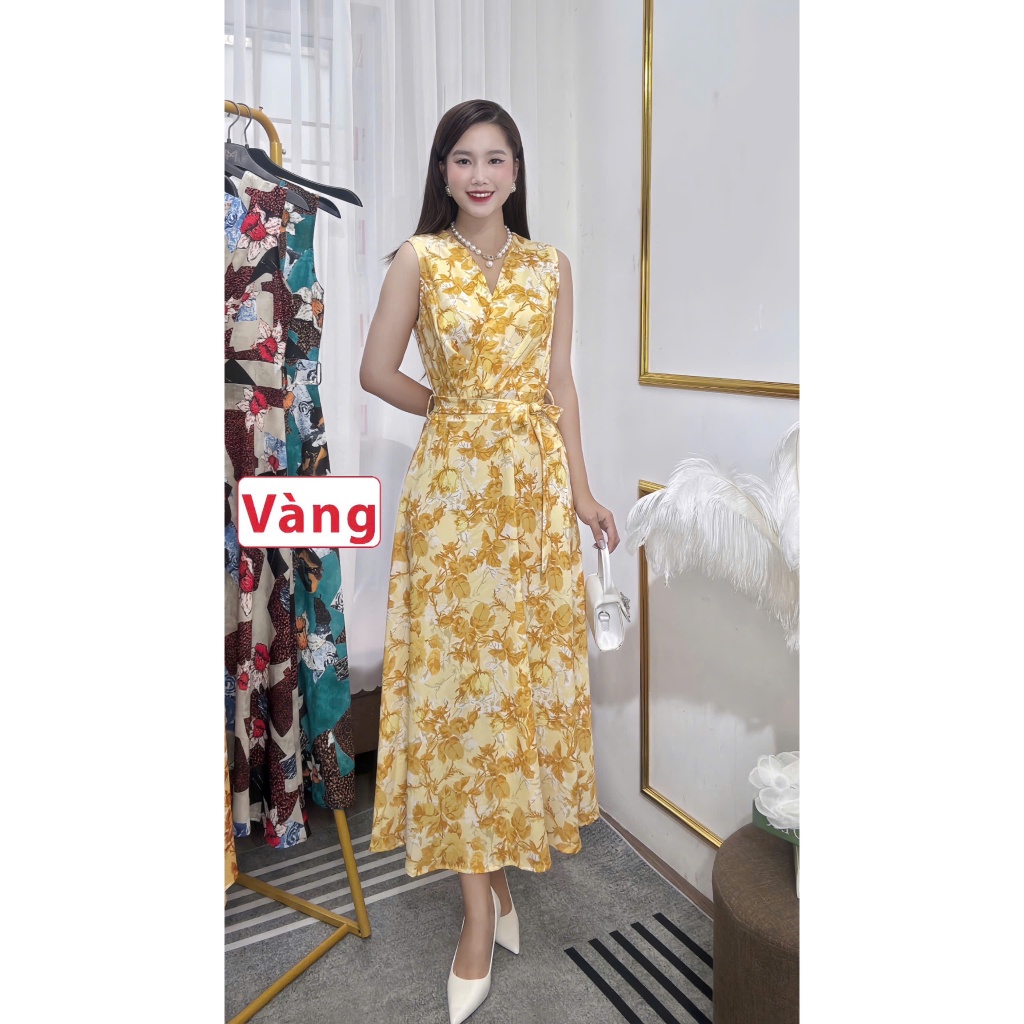 Xả Kho Thời Trang nữ, Đầm Sát Nách Nữ, Đầm trung niên Họa tiết Dáng Dài lụa Mango mềm mát cho mẹ u30