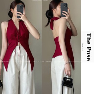 ÁO CỔ YẾM CỘT NƠ TÀ NHỌN, HỞ LƯNG SEXY - CÓ MÚT, CHẤT LINEN, Hàng May 2 Lớp Có 3 Size S M L - THE POSE