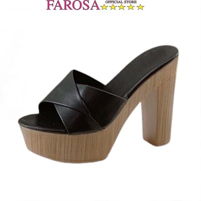 Guốc cao gót nữ 12p đúp trước FAROSA - TC17 giày guốc thời trang nữ vân gỗ lên chân sang chảnh