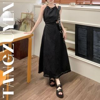 Váy cổ yếm khoét eo buộc nơ nữ tính vintage Đầm hở lưng tôn eo bánh bèo đi chơi biển hè thu trẻ trung ulzzang cute T105G