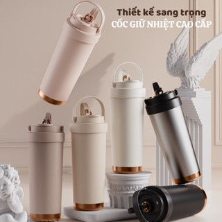  Ly giữ nhiệt Remizi có quai xách bình nước giữ nhiệt nóng lạnh inox 316 lót gốm cao cấp có ống hút 