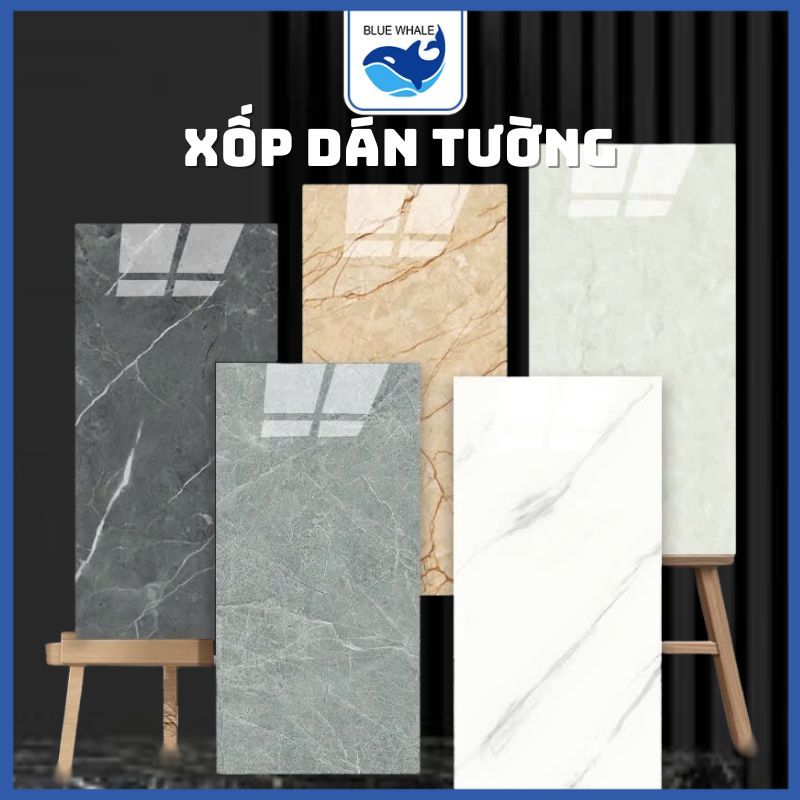 Tấm Xốp Dán Blue Whale Tường Vân Đá Bóng KT 30x60cm có keo sẵn, chống thấm
