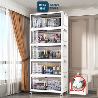 Tủ Nhựa Đựng Đồ Đa Năng ENODA HOME, Tủ Gấp Gọn Cửa Trong Tay Cầm Mạ Vàng Có Bánh Xe Xoay 360 TUN049