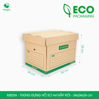  MS03A - 34x24x24 cm - Combo 5 Thùng đựng hồ sơ A4 nắp rời 