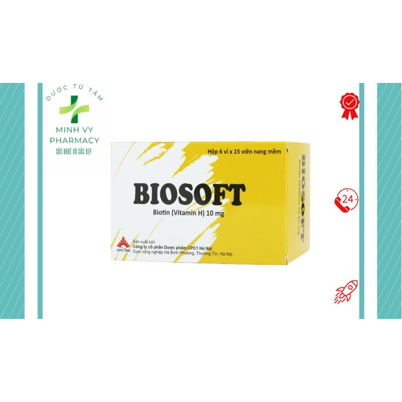 Biosoft - Biotin (Vitamin H) - Hỗ trợ mọc tóc nhanh, giảm rụng tóc - Hộp 90 viên